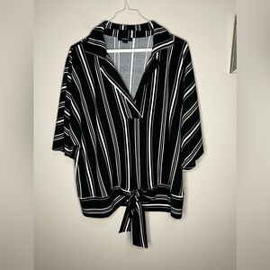 Alfani Striped Black Career Work Dinner Blouse Tie Waist  Plus 0X